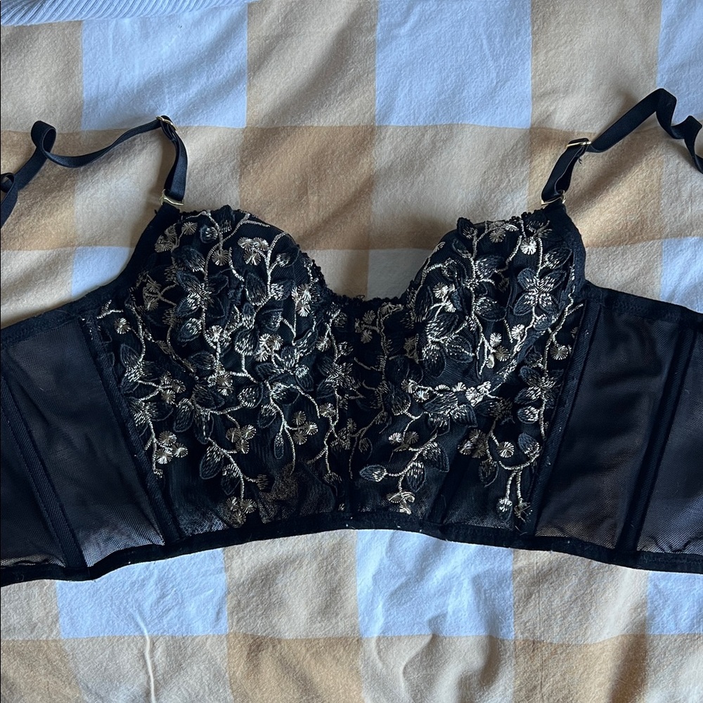 Elegant Black and Gold Embroidered Bustier